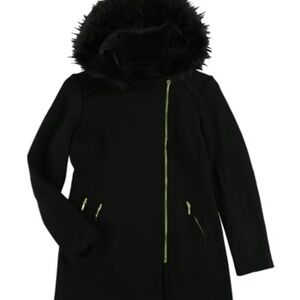 INC International Concepts Short Pea Coat with Furry Hood